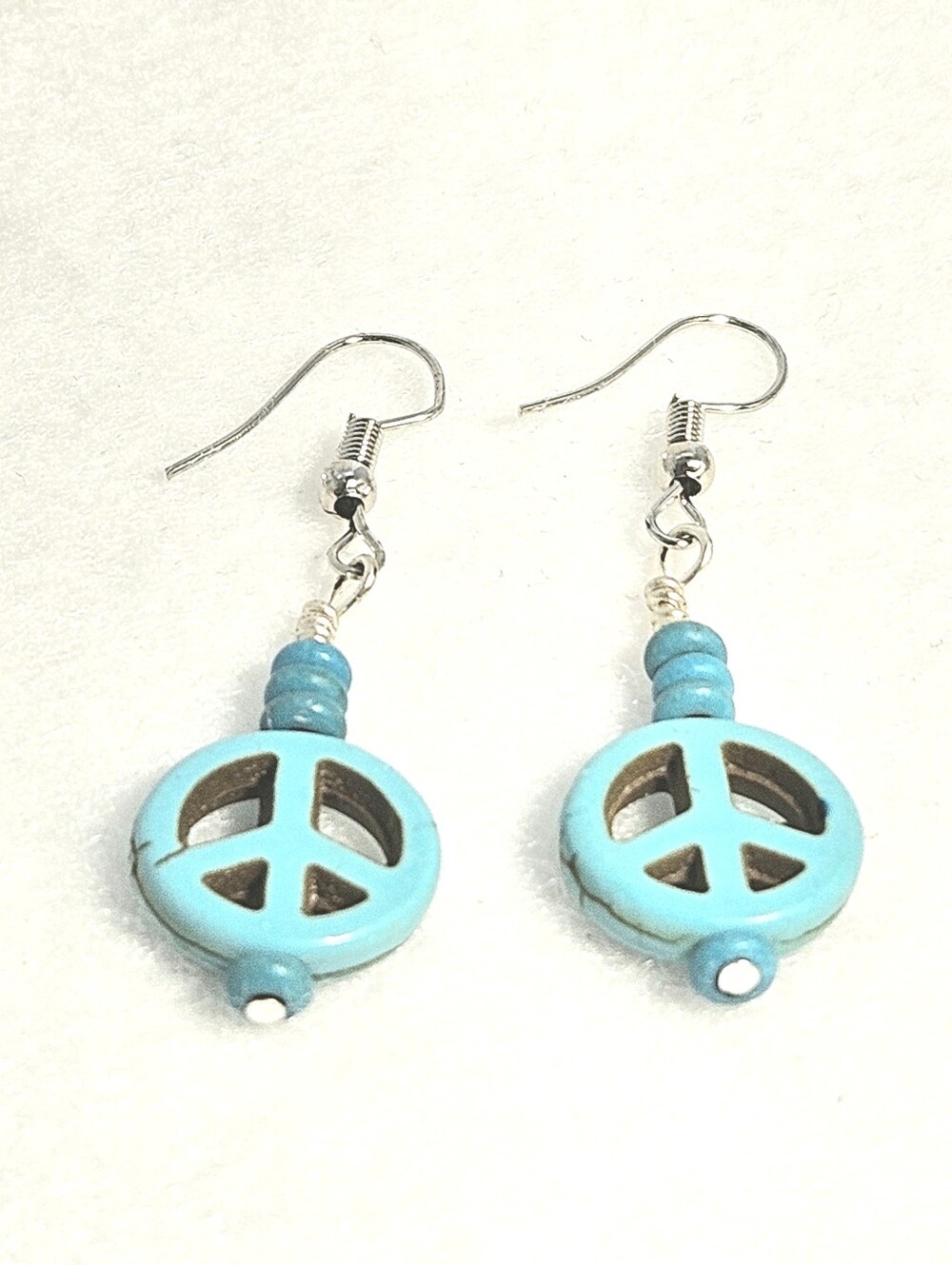 Hand Crafted Boho Turquoise Peace Sign Dangle Earrings